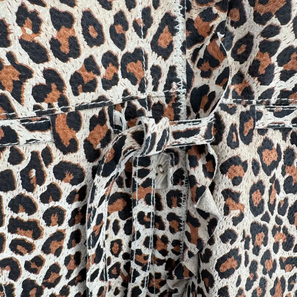 Pamela McCoy Collections Leopard Print Leather Blazer Women's Large Beige
